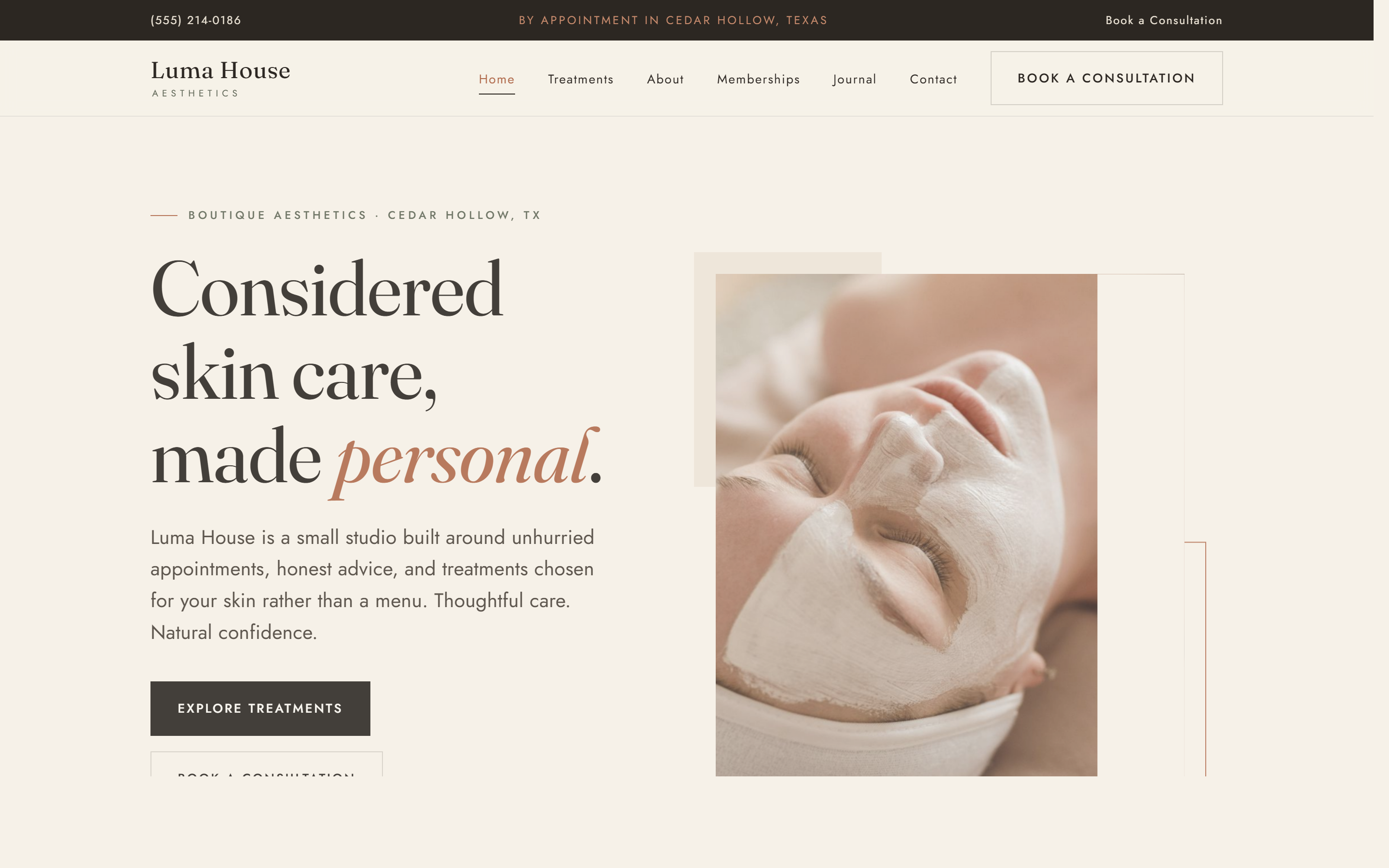 Luma House design, a clean, upscale look for salons, spas, and wellness studios.