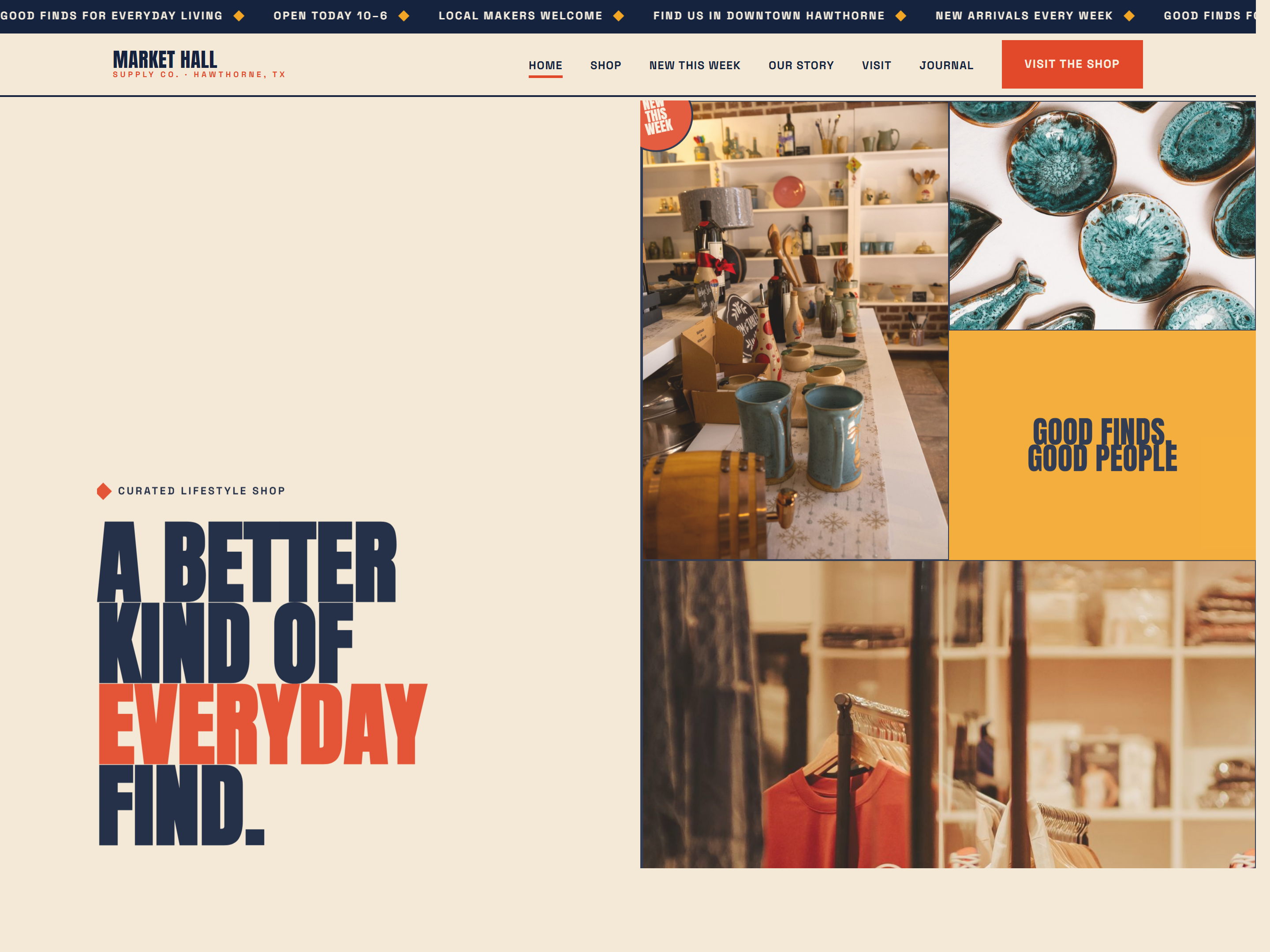 Market Hall design, a bold, colorful look for shops, boutiques, and lifestyle brands.