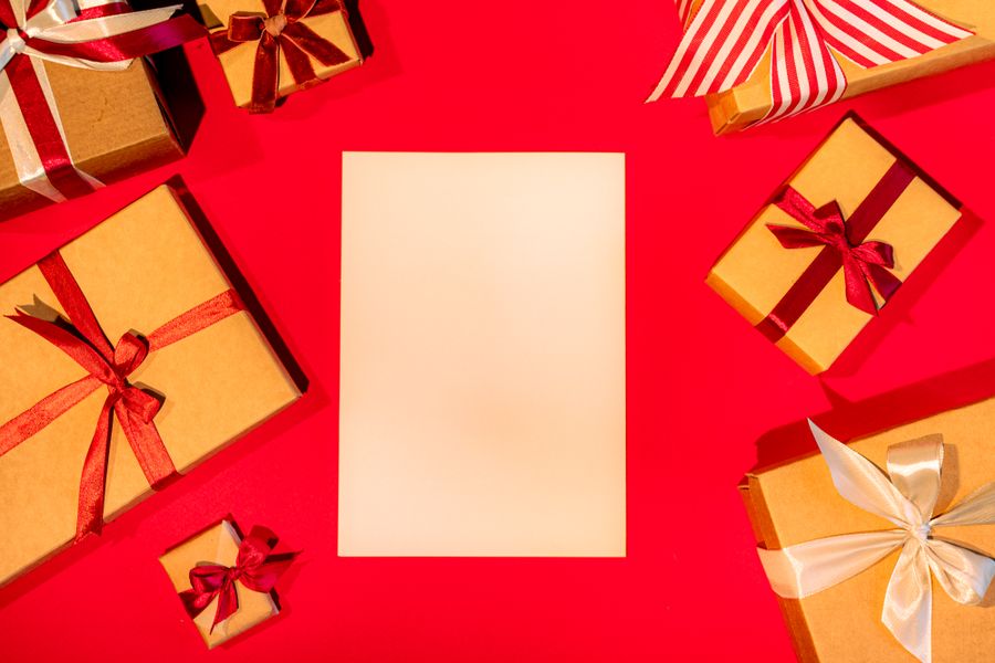 An arrangement of wrapped gifts
